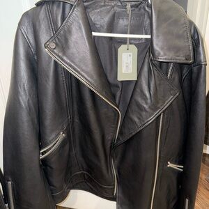 All Saints Dark Leather Moto Jacket